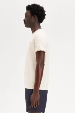 Fred Perry Camiseta con ribete con dos franjas Marfil