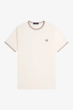 Fred Perry Camiseta con ribete con dos franjas Marfil