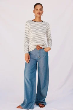 Cortefiel Camiseta cuello barco rayas Estampado azul Hot