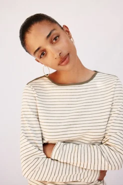 Cortefiel Camiseta cuello barco rayas Estampado verde Sale