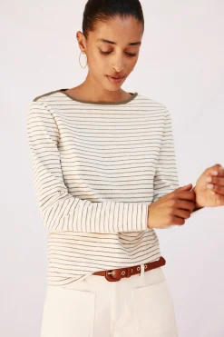 Cortefiel Camiseta cuello barco rayas Estampado verde Sale