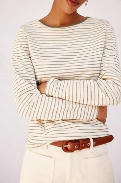 Cortefiel Camiseta cuello barco rayas Estampado verde Sale