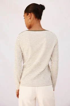 Cortefiel Camiseta cuello barco rayas Estampado verde Sale