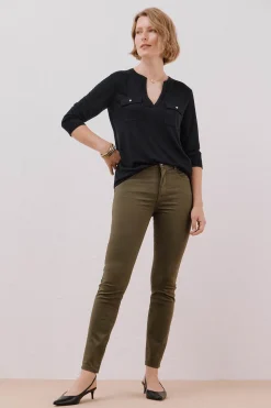 Cortefiel Camiseta cuello mao efecto lino Negro Outlet