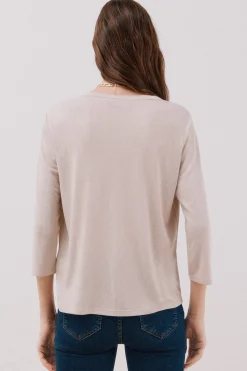 Cortefiel Camiseta cuello mao efecto lino Beige New