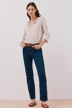 Cortefiel Camiseta cuello mao efecto lino Beige New