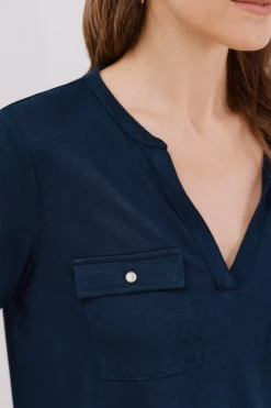 Cortefiel Camiseta cuello mao efecto lino Azul marino Best