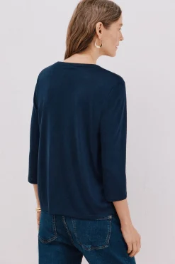 Cortefiel Camiseta cuello mao efecto lino Azul marino Best