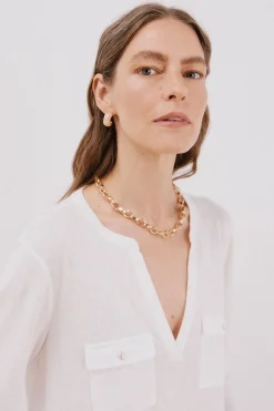 Cortefiel Camiseta cuello mao efecto lino Blanco Online