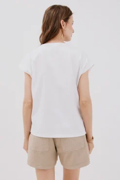 Cortefiel Camiseta cuello pico trenza Blanco Best