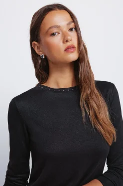 Springfield Camiseta cuello tachas negro Discount