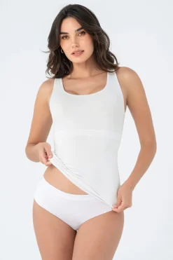 Leonisa Camiseta de control moderado con doble capa en abdomen blanco Online