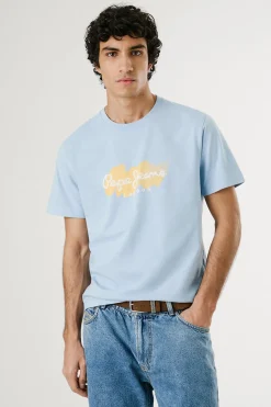 Pepe Jeans Camiseta de manga corta con logo y estampado frontal. azul Discount