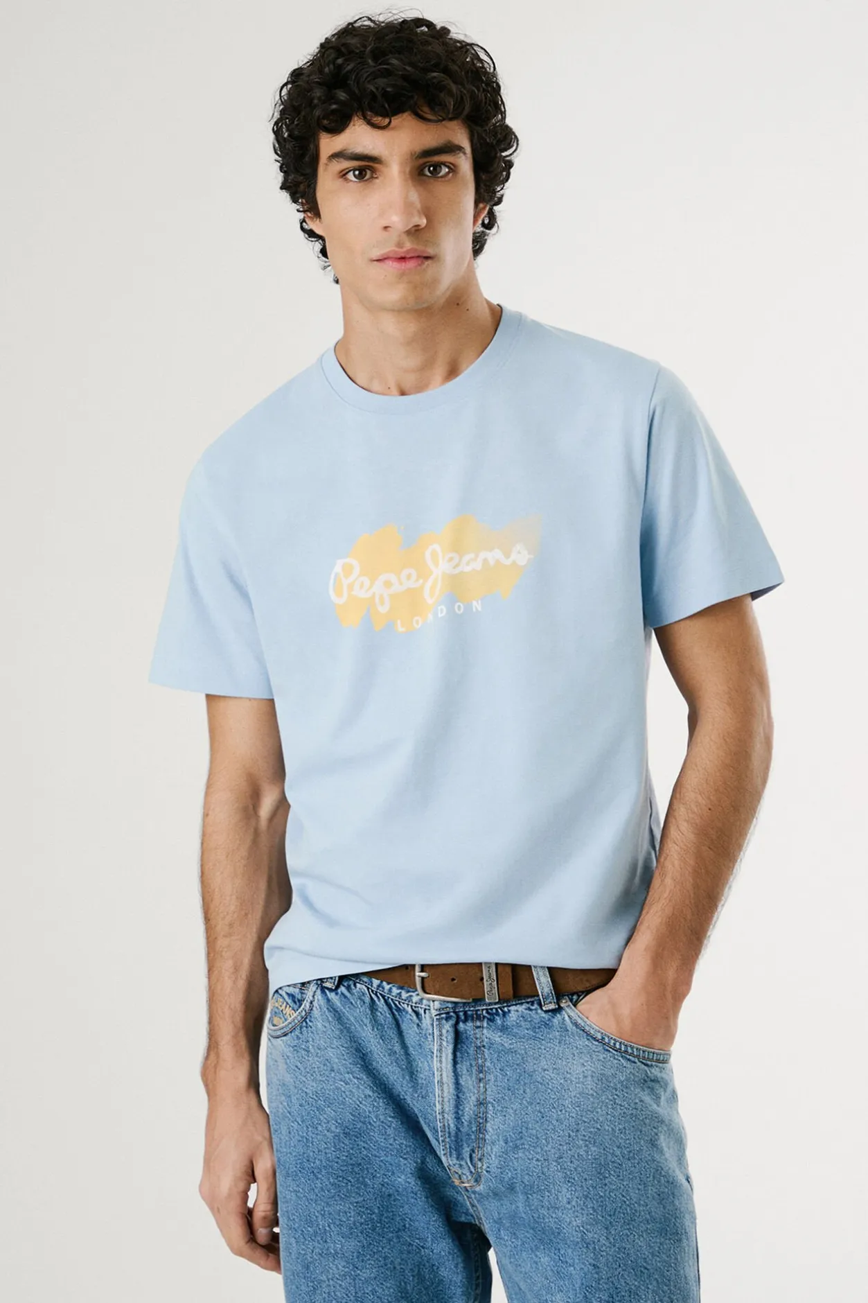 Pepe Jeans Camiseta de manga corta con logo y estampado frontal. azul Discount
