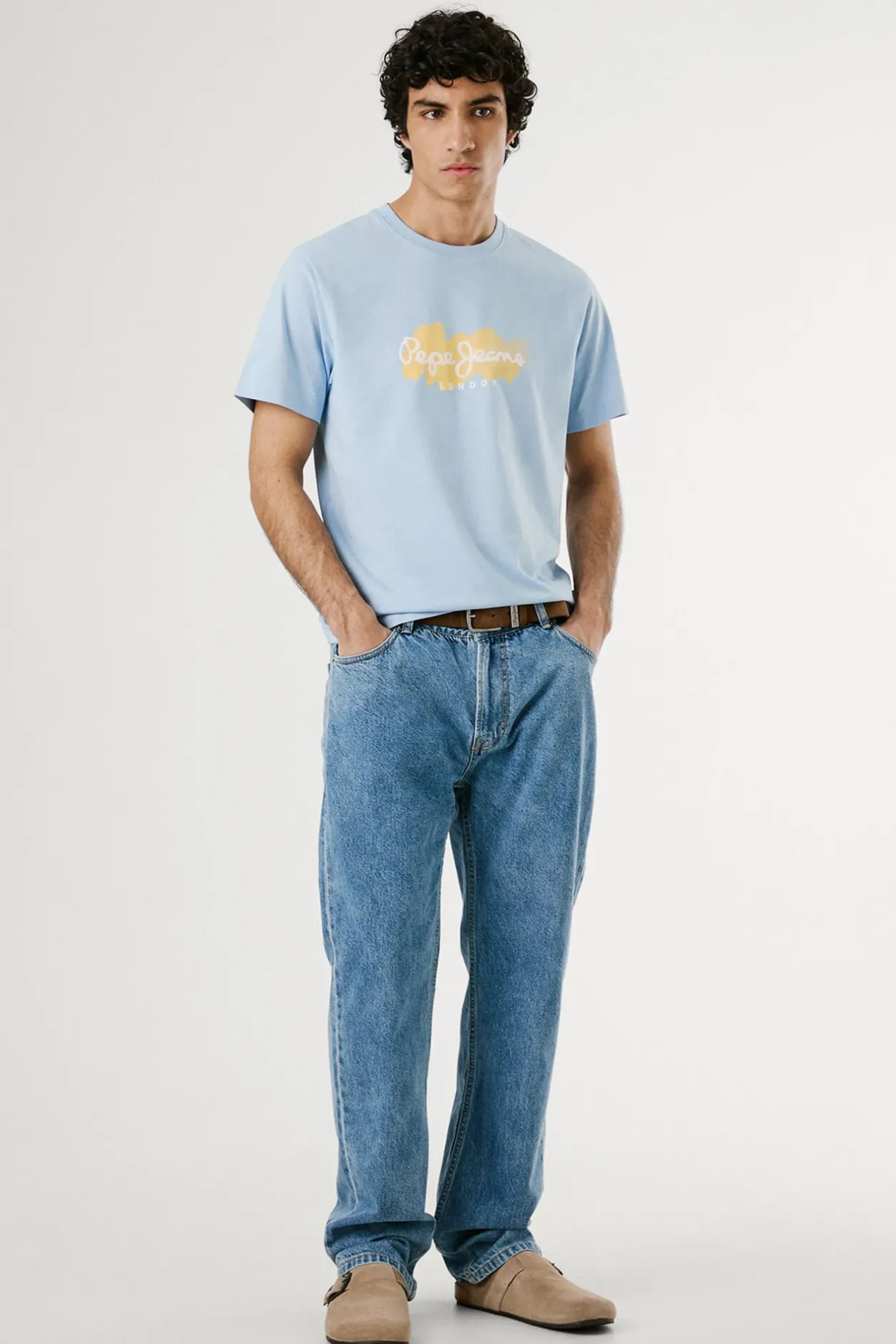 Pepe Jeans Camiseta de manga corta con logo y estampado frontal. azul Discount