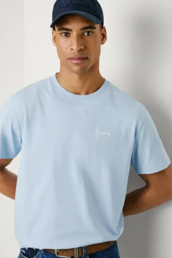 Pepe Jeans Camiseta de manga corta con logo bordado. azul Outlet