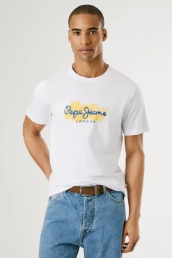 Pepe Jeans Camiseta de manga corta con logo y estampado frontal. blanco New