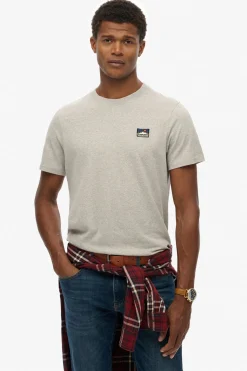 Superdry Camiseta de manga corta con cuello redondo de canalé gris Clearance