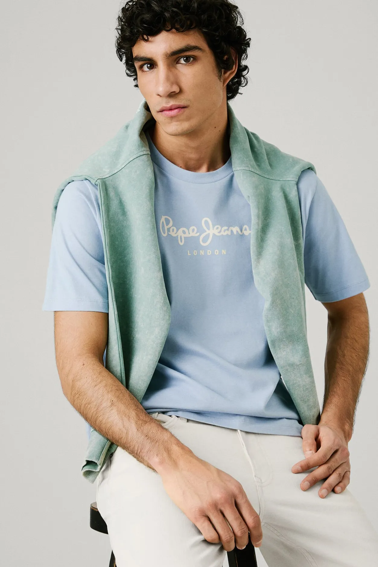 Pepe Jeans Camiseta de manga corta con logo frontal. azul Sale