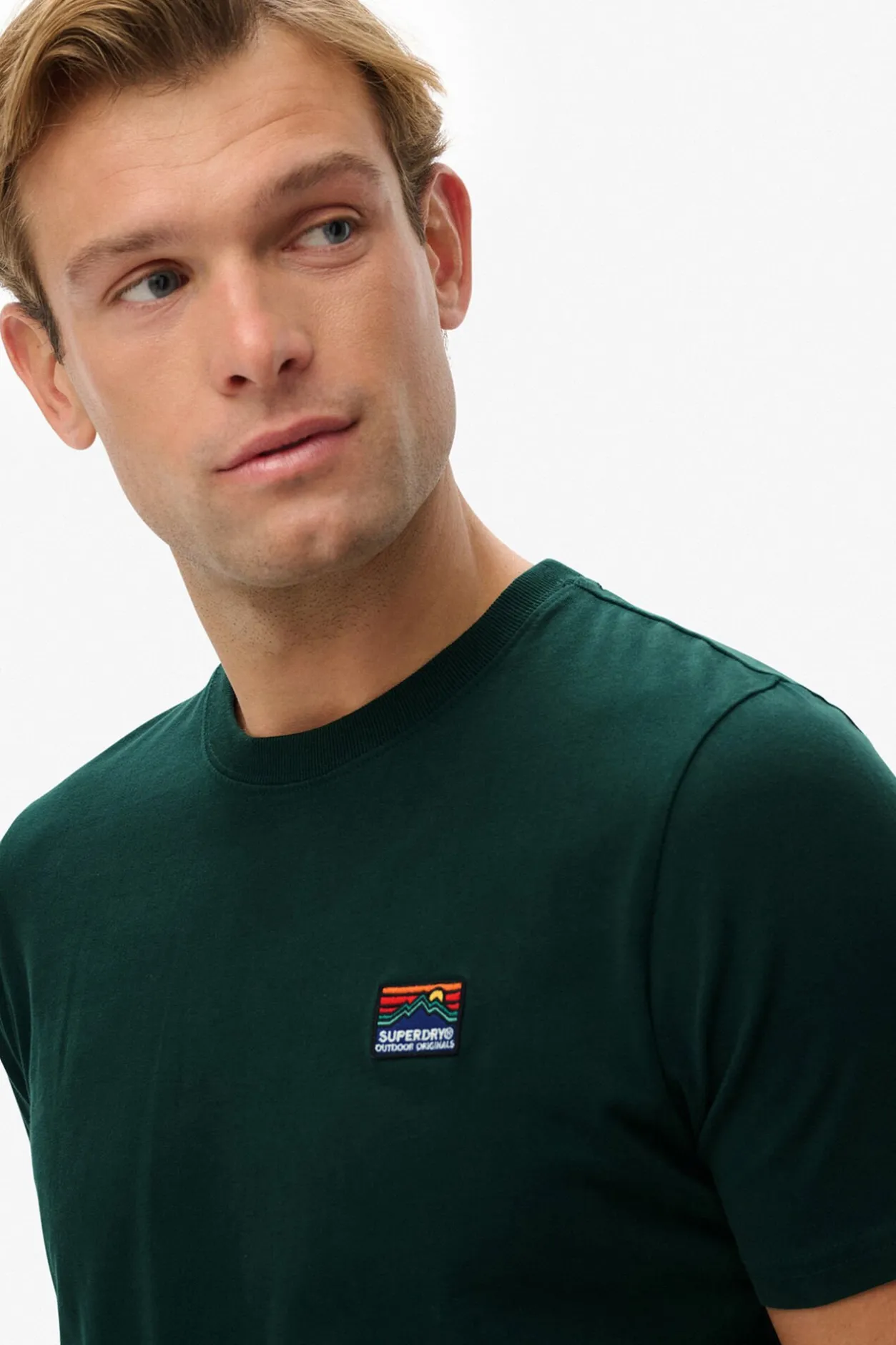 Superdry Camiseta de manga corta con cuello redondo de canalé verde Discount