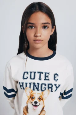 Springfield Kids Camiseta de manga larga perro varsity niña blanco New