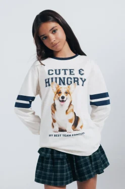 Springfield Kids Camiseta de manga larga perro varsity niña blanco New