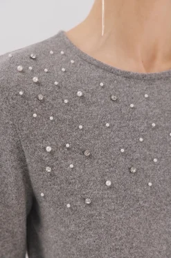 Cortefiel Camiseta detalle perlas y strass Gris Clearance