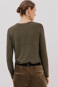 Cortefiel Camiseta detalle perlas y strass Kaki New