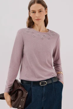 Cortefiel Camiseta detalle strass Lila