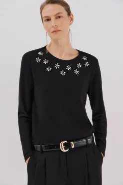 Cortefiel Camiseta detalle strass Negro Online