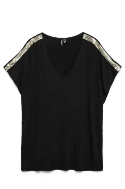 Vero Moda Curve Camiseta detalles lentejuelas talla grande Negro New