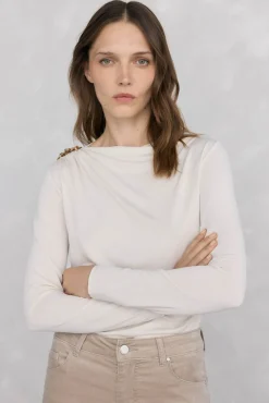 Pedro del Hierro Camiseta drapeada con broche Beige Best