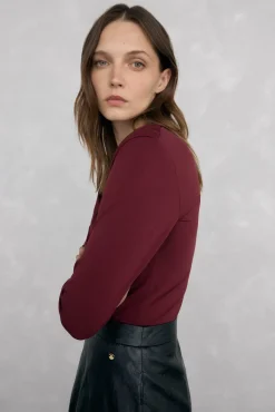 Pedro del Hierro Camiseta escote drapeado Burdeos Outlet