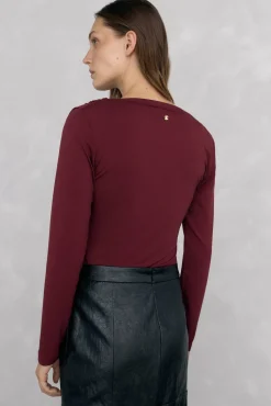 Pedro del Hierro Camiseta escote drapeado Burdeos Outlet