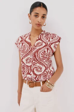 Cortefiel Camiseta estamapda escote pico fruncido Estampado granate Best