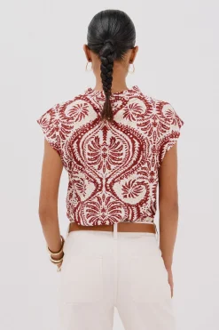 Cortefiel Camiseta estamapda escote pico fruncido Estampado granate Best