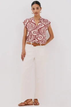 Cortefiel Camiseta estamapda escote pico fruncido Estampado granate Best