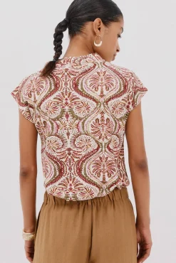 Cortefiel Camiseta estamapda escote pico fruncido Multicolor New