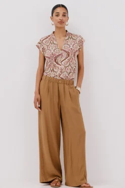 Cortefiel Camiseta estamapda escote pico fruncido Multicolor New