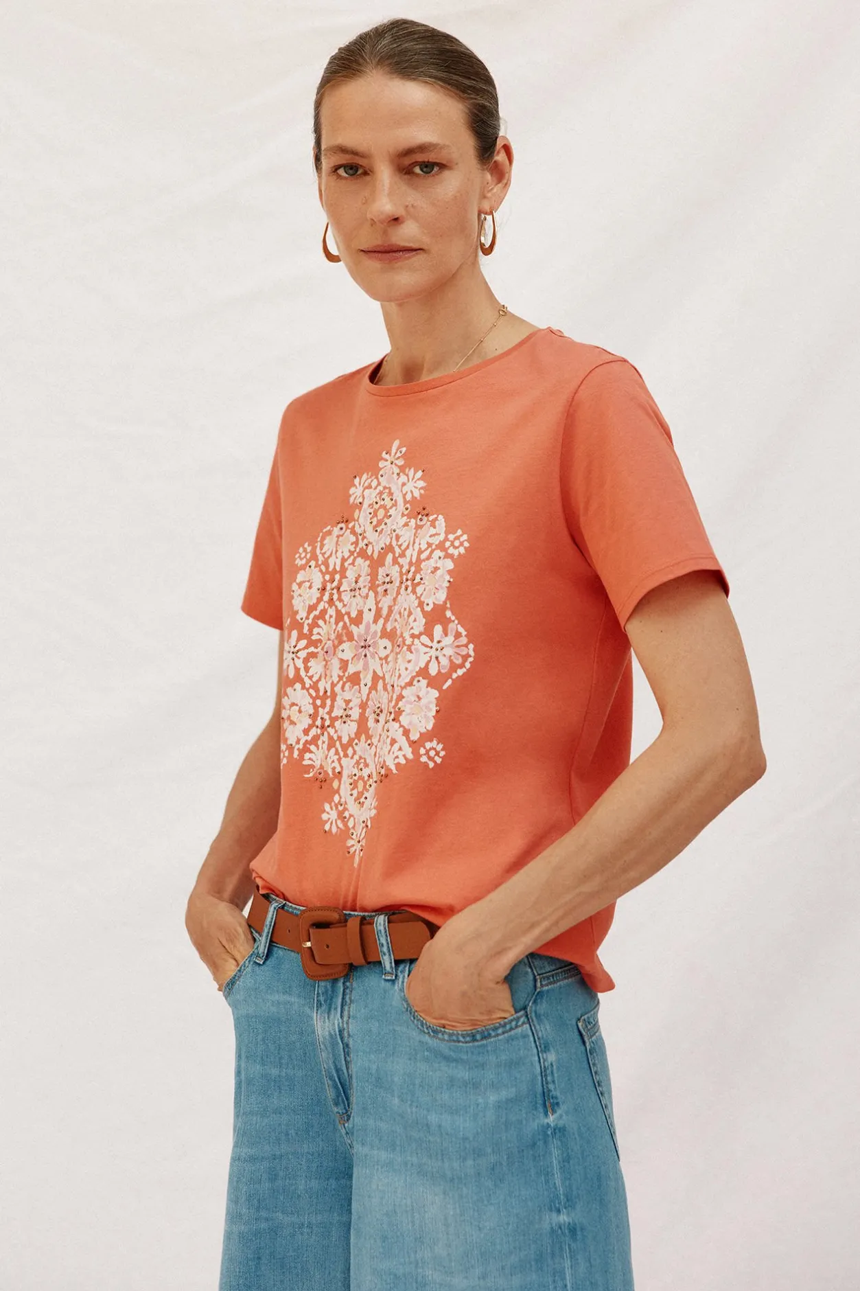 Cortefiel Camiseta estampado posicional Naranja Outlet