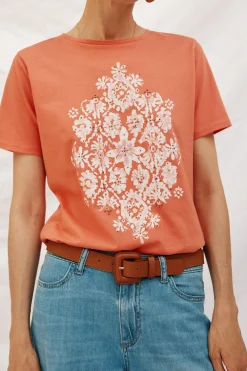 Cortefiel Camiseta estampado posicional Naranja Outlet