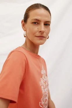 Cortefiel Camiseta estampado posicional Naranja Outlet