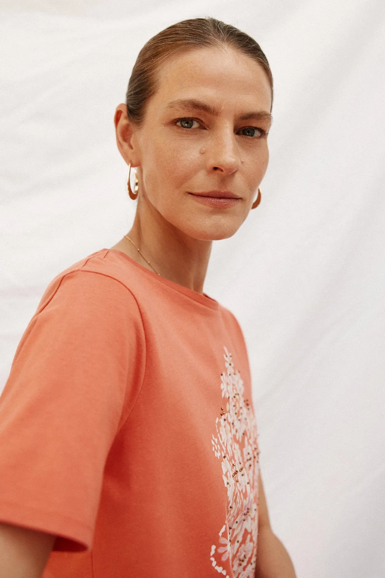 Cortefiel Camiseta estampado posicional Naranja Outlet