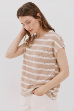 Cortefiel Camiseta estructura rayas Marfil Clearance