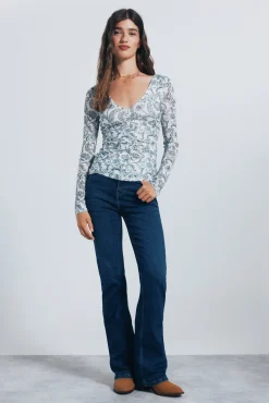 Springfield Camiseta gasa escote frunces estampada blanco Discount