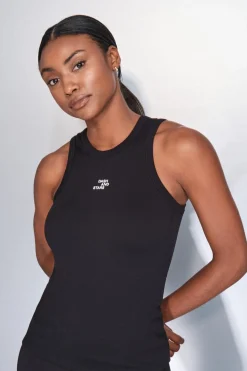 Dash and Stars Camiseta halter algodón canalé negro Outlet