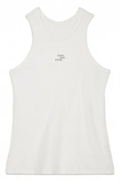 Dash and Stars Camiseta halter algodón canalé blanco