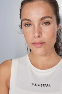 Dash and Stars Camiseta halter sin mangas algodón blanca beige Sale