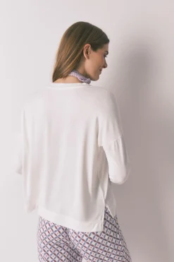 Women'secret Camiseta holgada manga larga blanco Discount