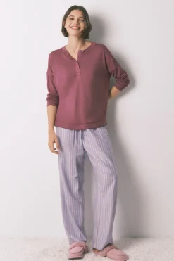 Women'secret Camiseta holgada manga larga granate burdeos Sale